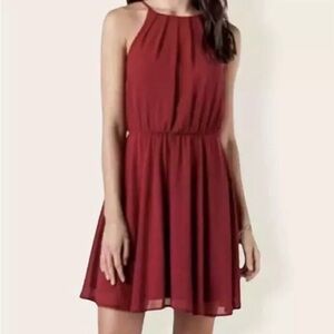 Francesca’s Lush Red Halter Skater Dress